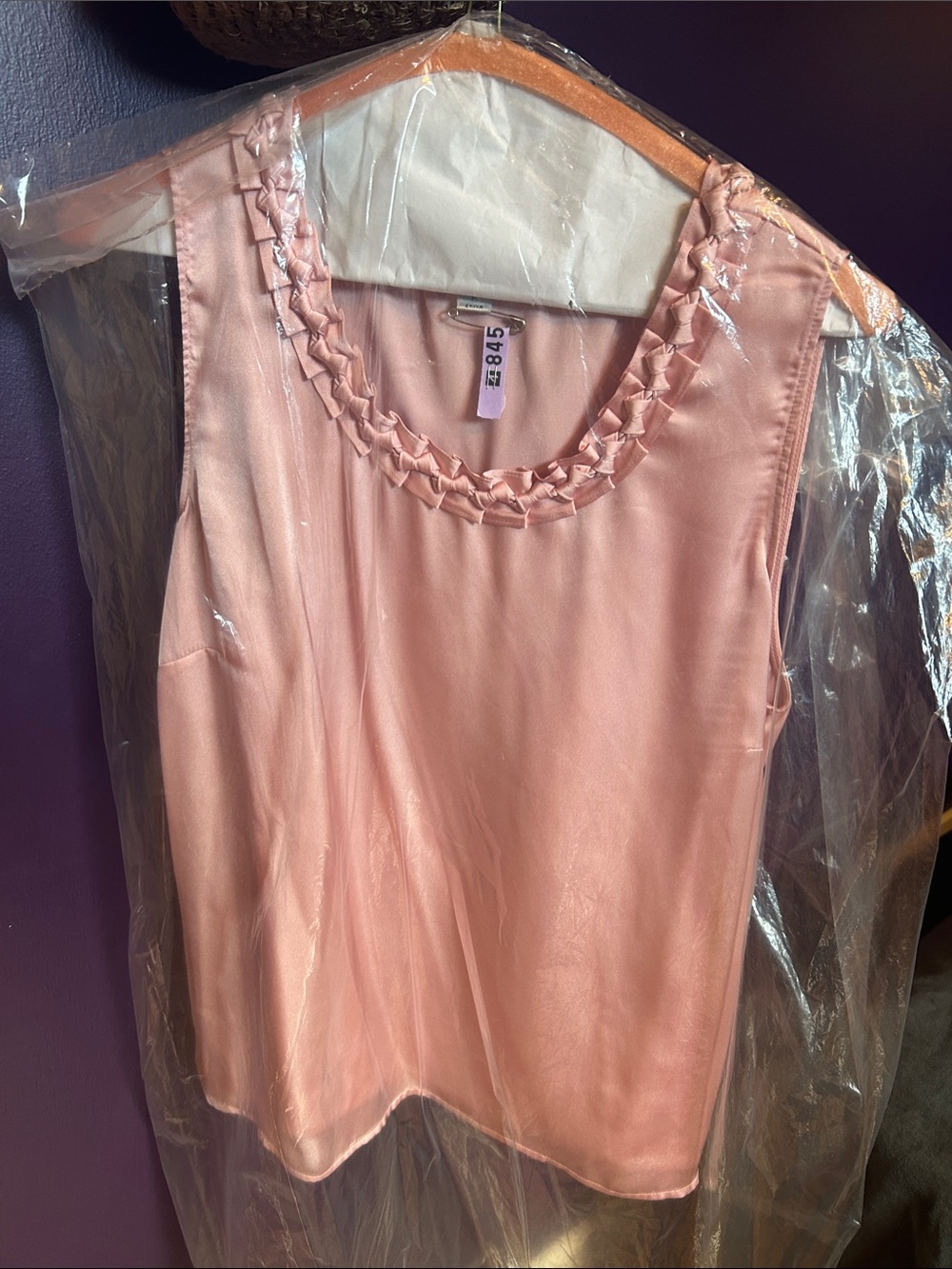 Tahari Pink Satin Sleeveless Shell with Braided Neckline